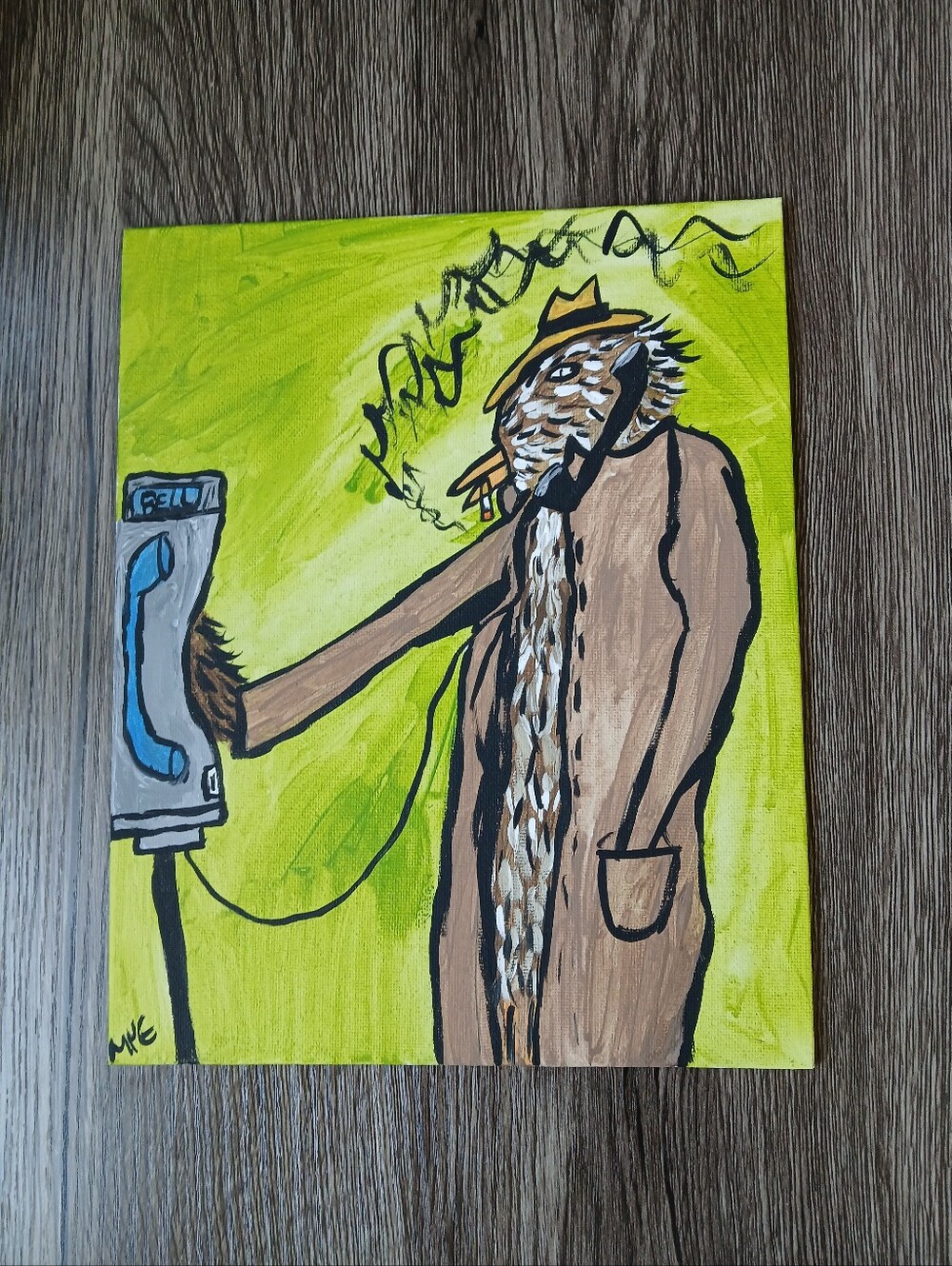 Bird Using Pay Phone Painting - Picture 10 of 10
